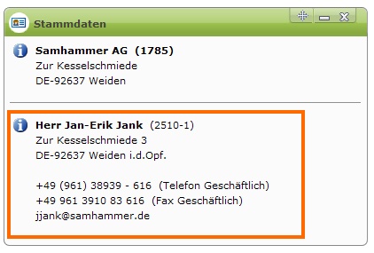 Kundencockpit - Abschnitt für Ansprechpartnerinformationen