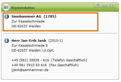 Kundencockpit - Abschnitt für Firmeninformationen