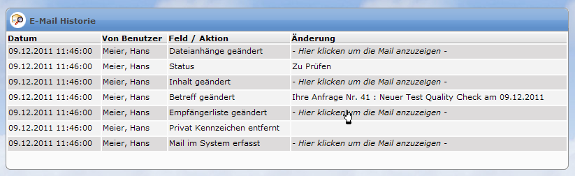 Historie der E-Mailbearbeitung
