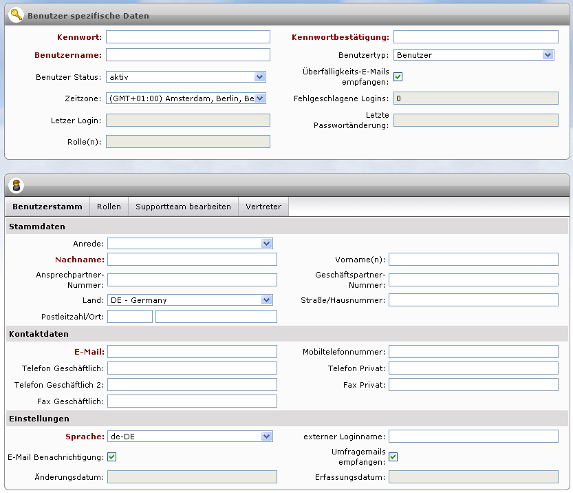 Neuen Benutzer anlegen: Datenmaske