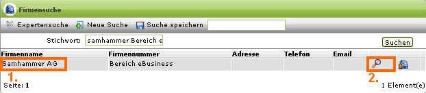 Ergebnis der Firmensuche
