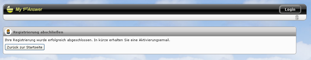 Bestätigungsansicht nach der Registrierung
