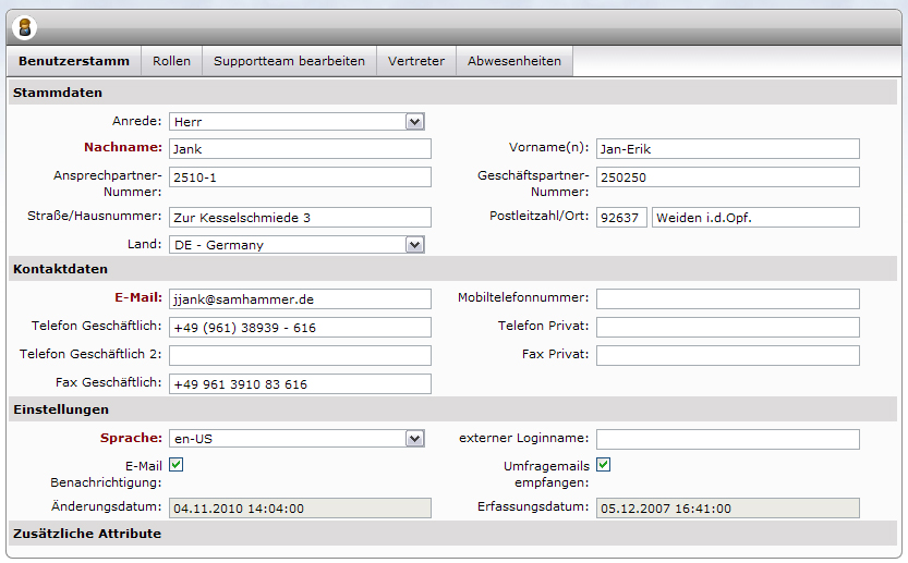 Stammdaten editieren in Benutzeradministration