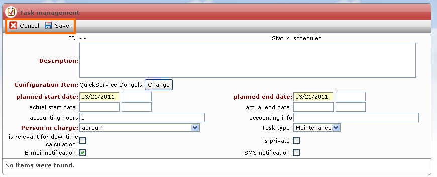 Fill out for new task