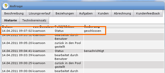 Statusänderung in der Historie
