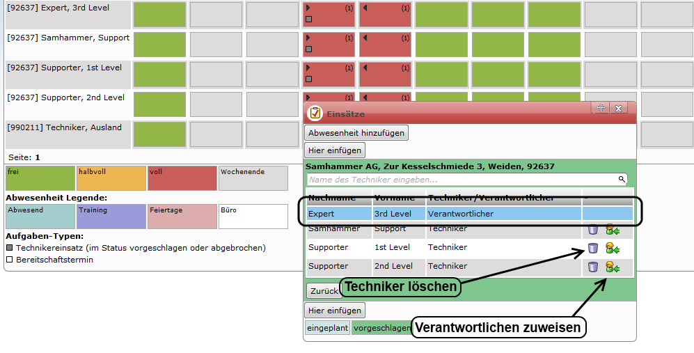  Verantwortlicher und Techniker im Kalender