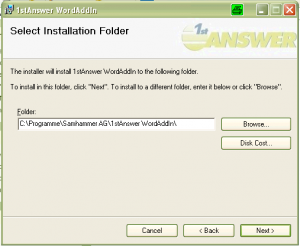 1stAnswer.WordAddin Installationsvorbereitung - Speicherort