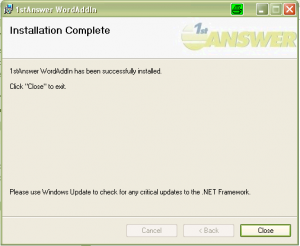 1stAnswer.WordAddin Installation abgeschlossen